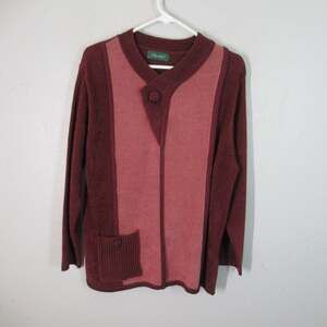 Green Brand Sweater L Burgundy Pink Rayon Colorblock Pocket Button Slit Pullover